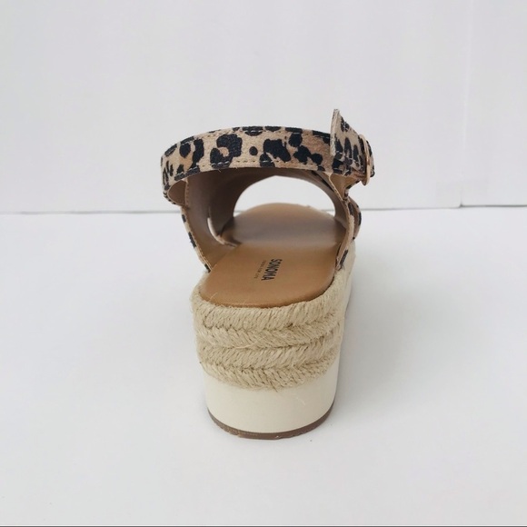 New! Platform Leopard Cheetah Print Straw Espadrilles Jute Wedge Heel Sandals - Picture 6 of 9